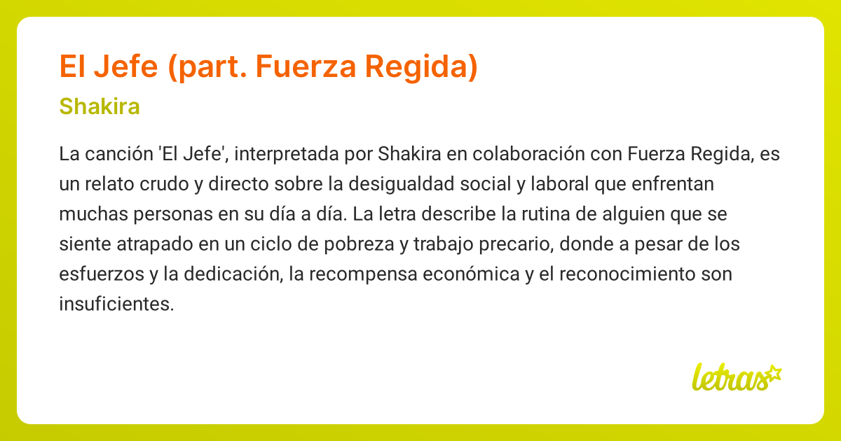 Significado de la canción EL JEFE (PART. FUERZA REGIDA) (Shakira