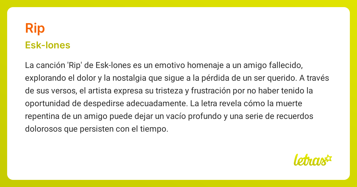 Significado de la canción RIP (Esk-lones) - LETRAS.COM