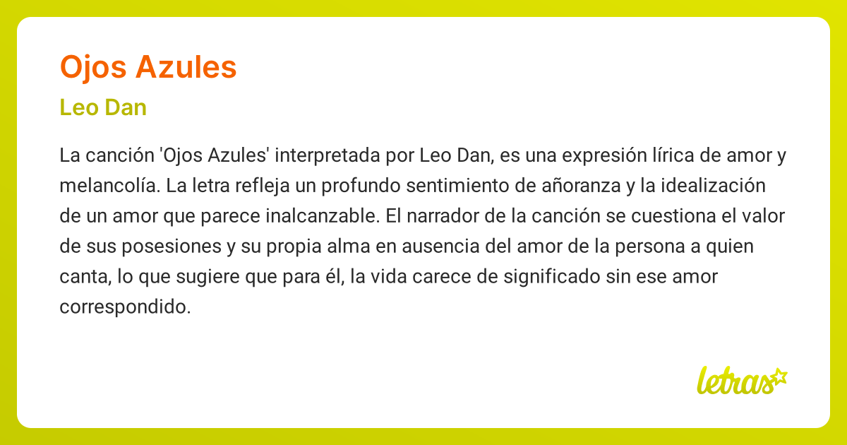 Significado de la canción OJOS AZULES (Leo Dan)