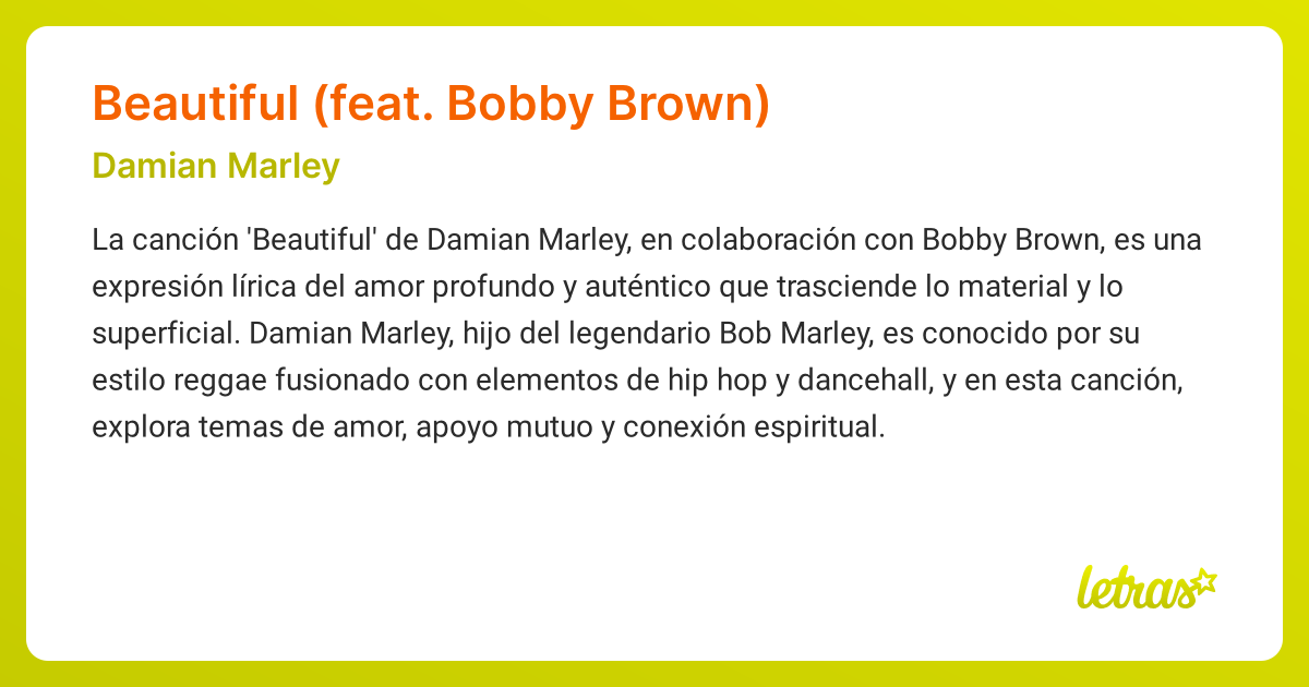 Significado de la canción BEAUTIFUL (FEAT. BOBBY BROWN) (Damian