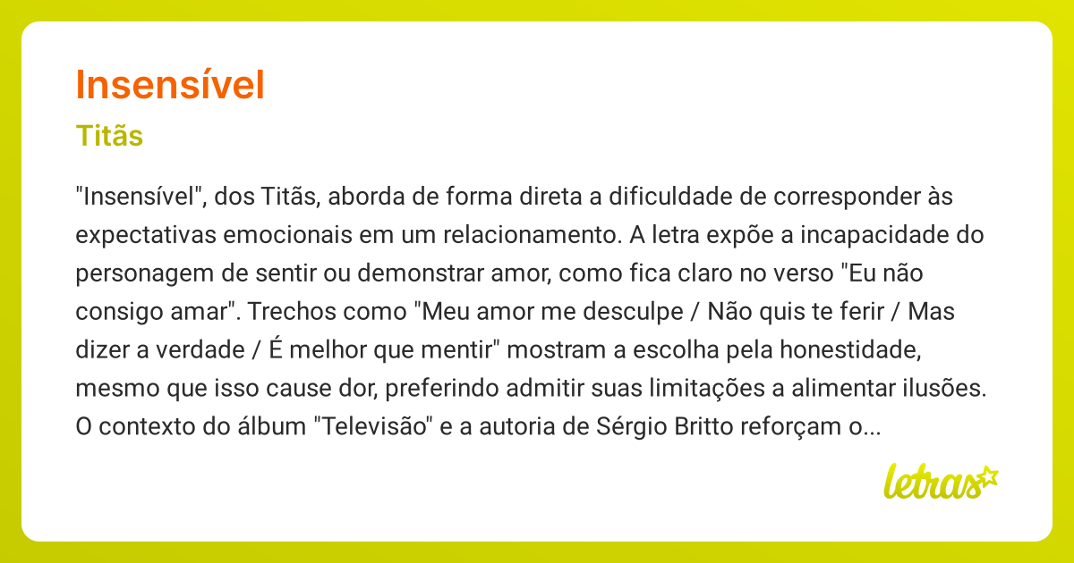 Significado da música INSENSÍVEL (Titãs) - LETRAS.MUS.BR