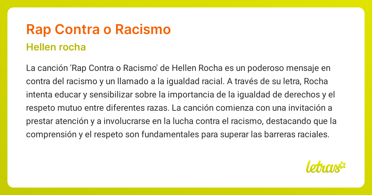 Significado de la canción RAP CONTRA O RACISMO (Hellen rocha) - LETRAS.COM