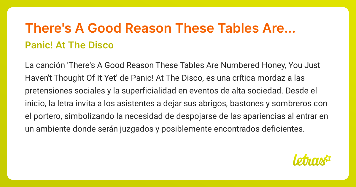 Significado de la canción There's A Good Reason These Tables