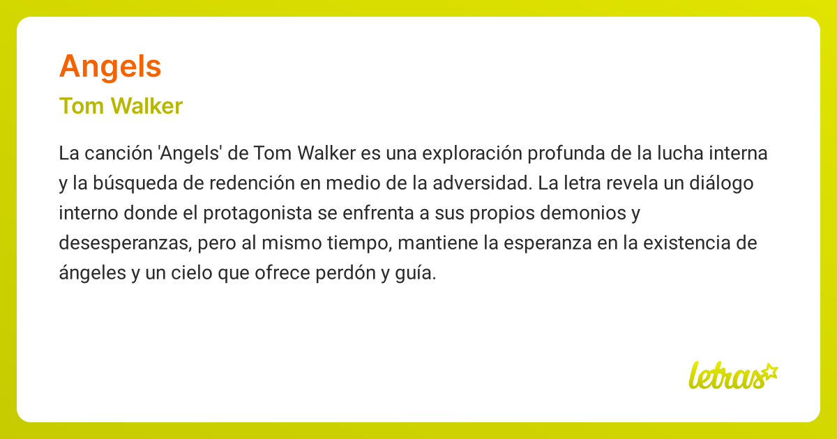 Significado de la canción ANGELS (Tom Walker) - LETRAS.COM