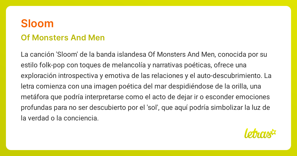 Significado de la canción SLOOM (Of Monsters And Men) - LETRAS.COM