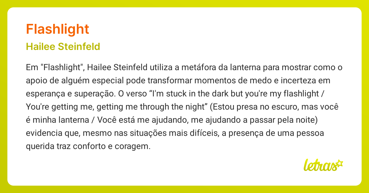 Significado da música FLASHLIGHT (Hailee Steinfeld) - LETRAS.MUS.BR