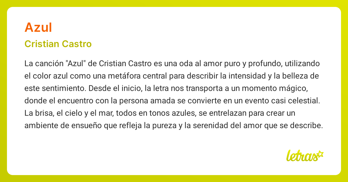 Significado de la canción AZUL (Cristian Castro) - LETRAS.COM