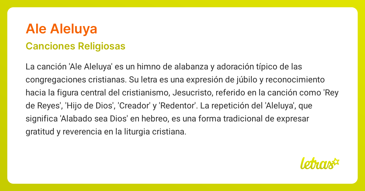 Significado de la canción ALE ALELUYA (Canciones Religiosas)