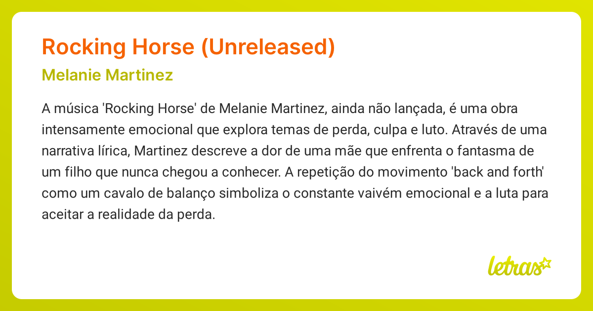 Significado da música ROCKING HORSE (UNRELEASED) (Melanie Martinez ...
