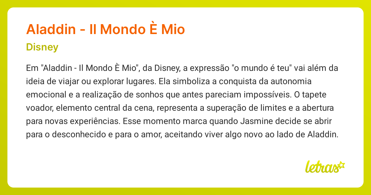 Significado da música ALADDIN IL MONDO È MIO (Disney) LETRAS.MUS.BR