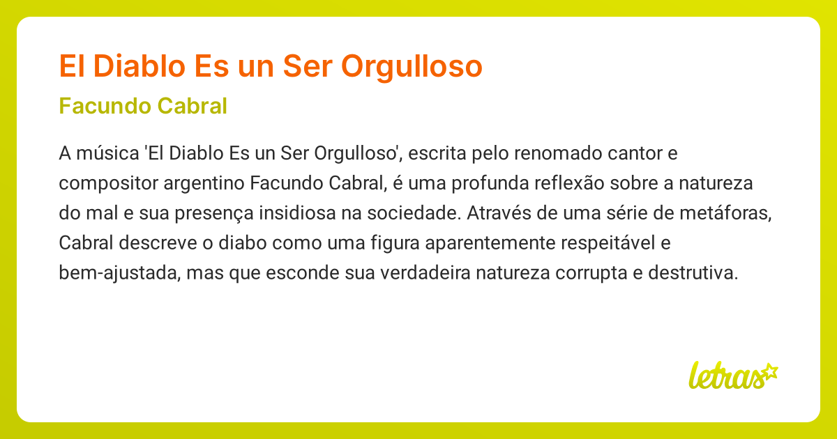 Significado da música EL DIABLO ES UN SER ORGULLOSO (Facundo Cabral ...