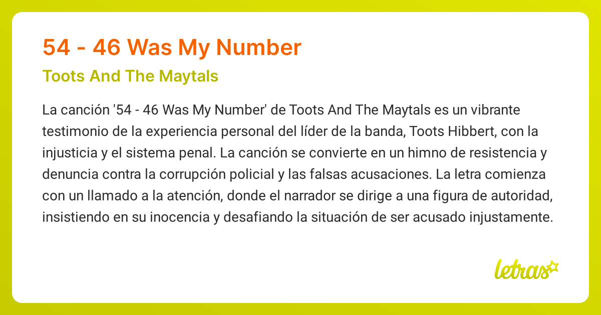 Toots & The Maytals 54-46 Was My Number - Camiseta Para Mujer Y