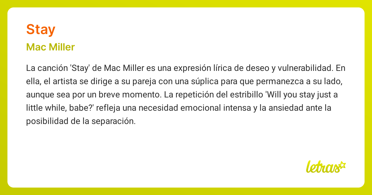 STAY MAC MILLER MEANING intelligence overview