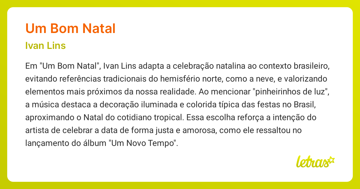 Significado da música UM BOM NATAL (Ivan Lins) - LETRAS.MUS.BR