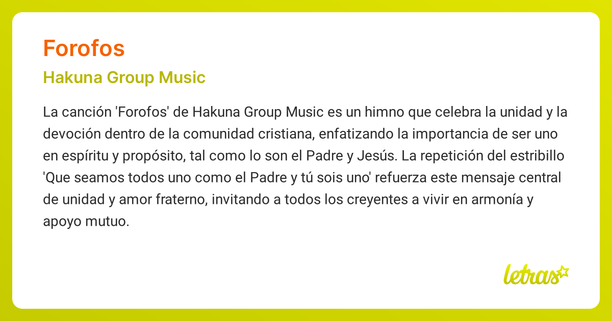 Significado de la canción FOROFOS (Hakuna Group Music) - LETRAS.COM