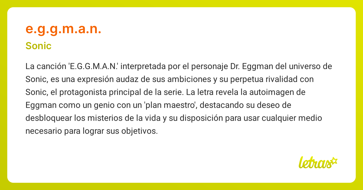 Significado de la canción E.G.G.M.A.N. (Sonic) - LETRAS.COM