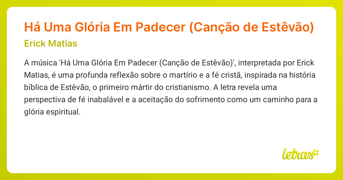 Significado da música Há Uma Glória Em Padecer (Canção de Estêvão ...