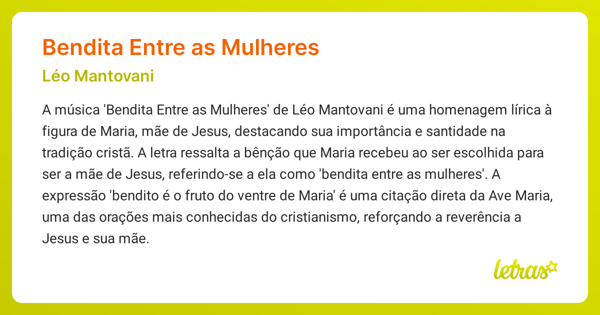 Significado da música BENDITA ENTRE AS MULHERES (Léo Mantovani ...