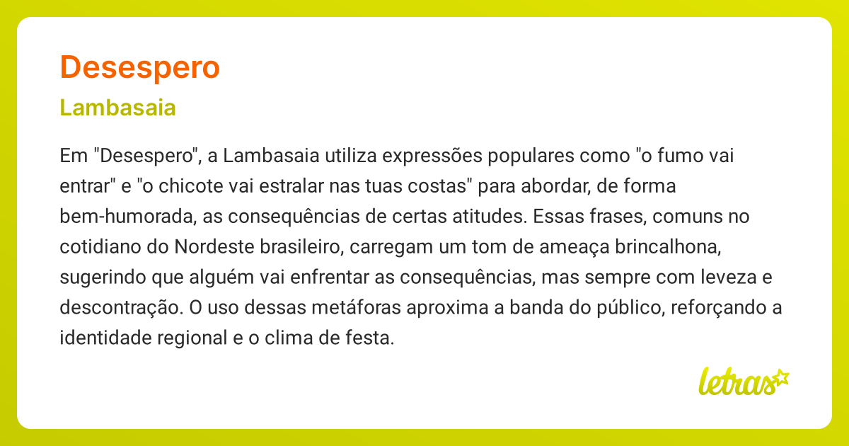 Significado da música DESESPERO (Lambasaia) - LETRAS.MUS.BR