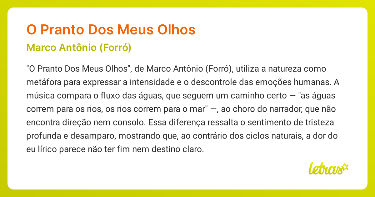 Significado da música O PRANTO DOS MEUS OLHOS (Marco Antônio (Forró ...