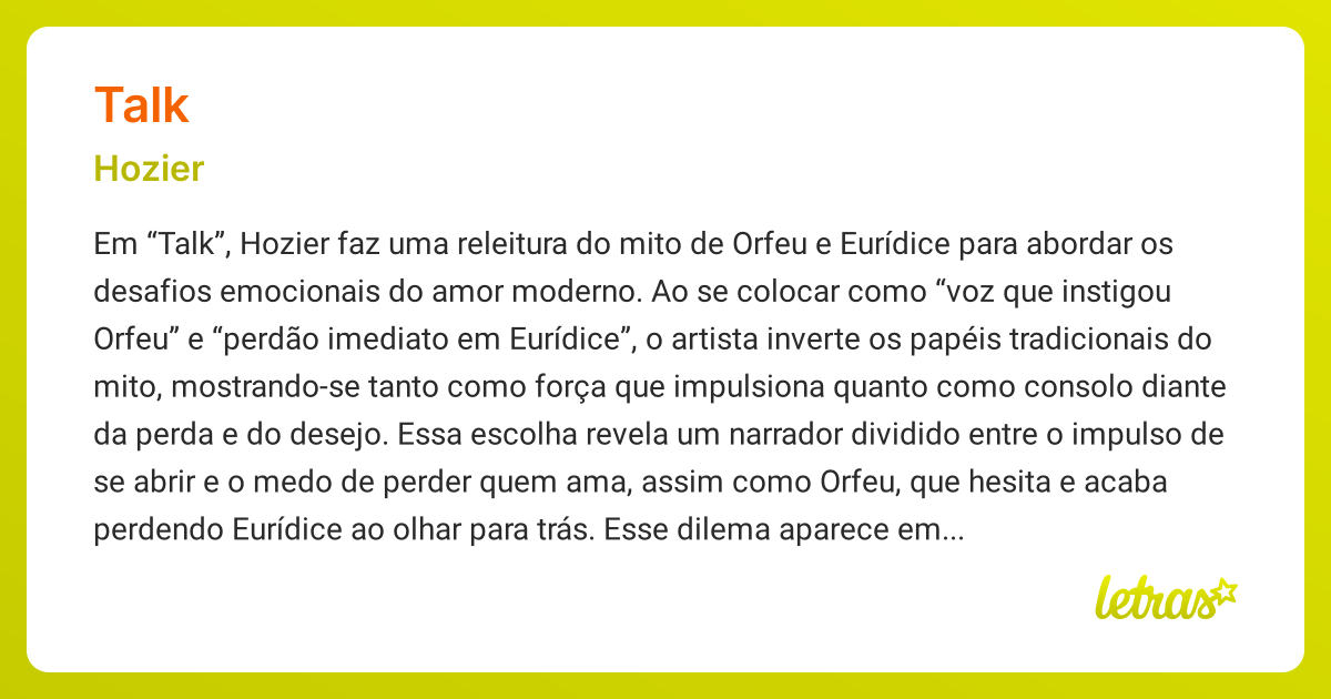 Significado da música TALK (Hozier) LETRAS.MUS.BR