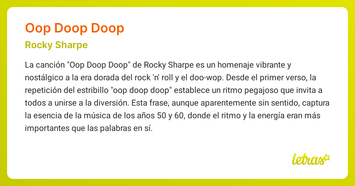 Significado de la canción OOP DOOP DOOP (Rocky Sharpe) - LETRAS.COM