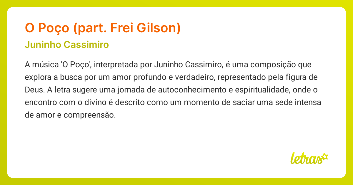 Significado da música O POÇO (PART. FREI GILSON) (Juninho Cassimiro ...