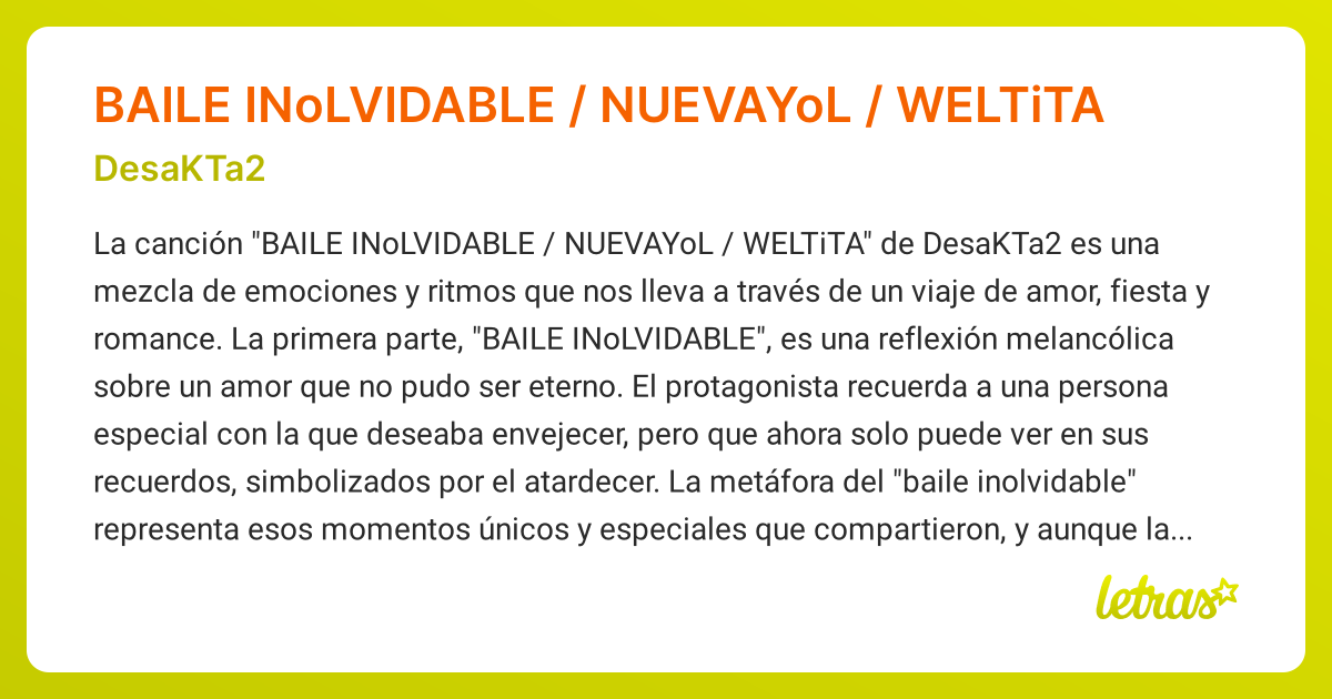 Significado de la canción BAILE INoLVIDABLE / NUEVAYoL / WELTiTA ...