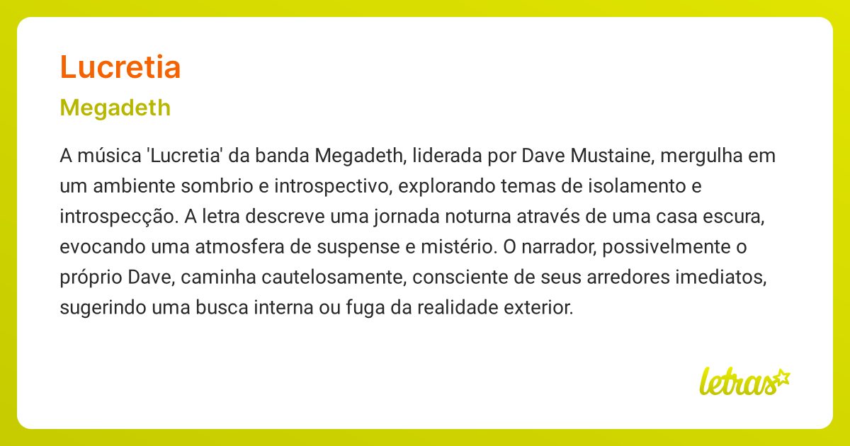 Significado da música LUCRETIA (Megadeth) - LETRAS.MUS.BR