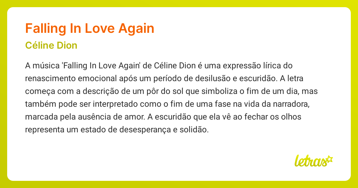 Significado Da Música Falling In Love Again Céline Dion Letrasmusbr