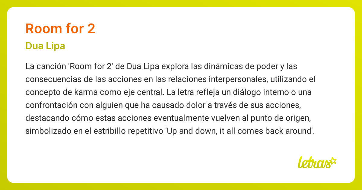 Significado de la canción ROOM FOR 2 (Dua Lipa) - LETRAS.COM