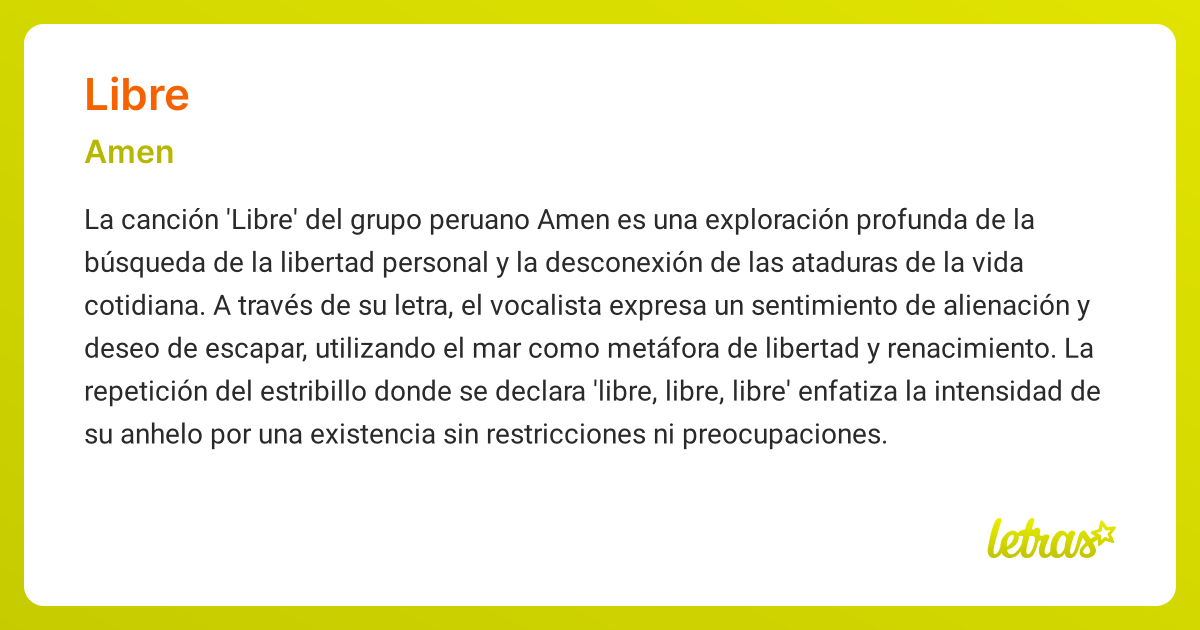 Significado de la canción LIBRE (Amen) - LETRAS.COM