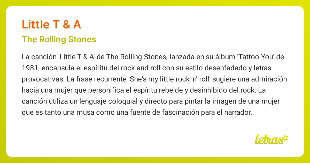 Significado de la canción LITTLE T & A (The Rolling Stones) - LETRAS.COM
