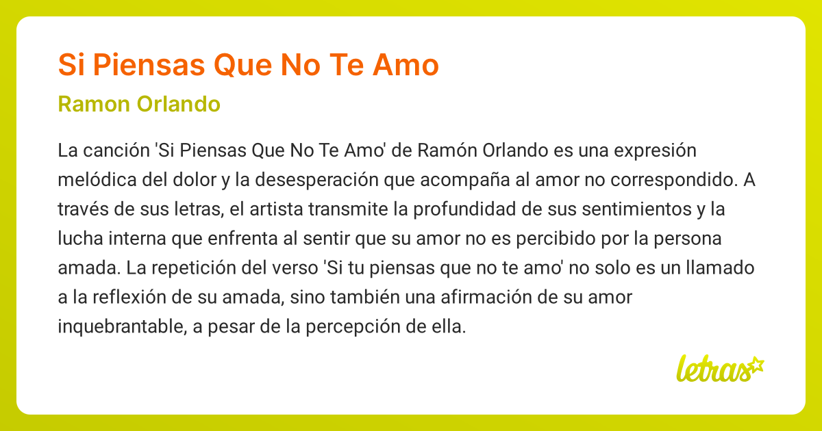 Significado de la canción SI PIENSAS QUE NO TE AMO (Ramon Orlando ...