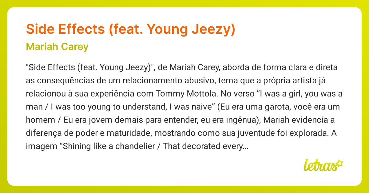 Significado da música Side Effects (feat. Young Jeezy) (Mariah Carey ...