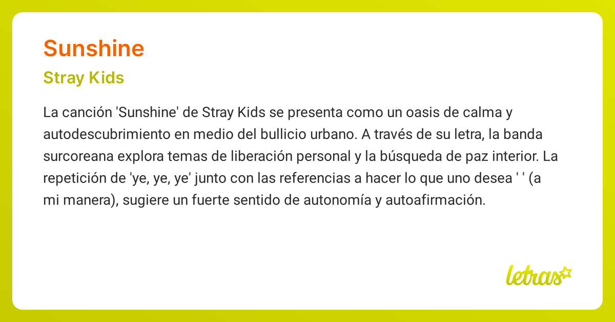 Significado de la canción SUNSHINE - Stray Kids | Letras.com