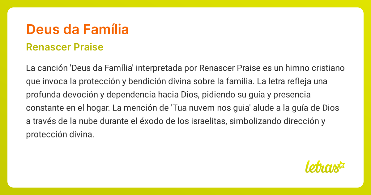 Significado de la canción DEUS DA FAMÍLIA (Renascer Praise) - LETRAS.COM