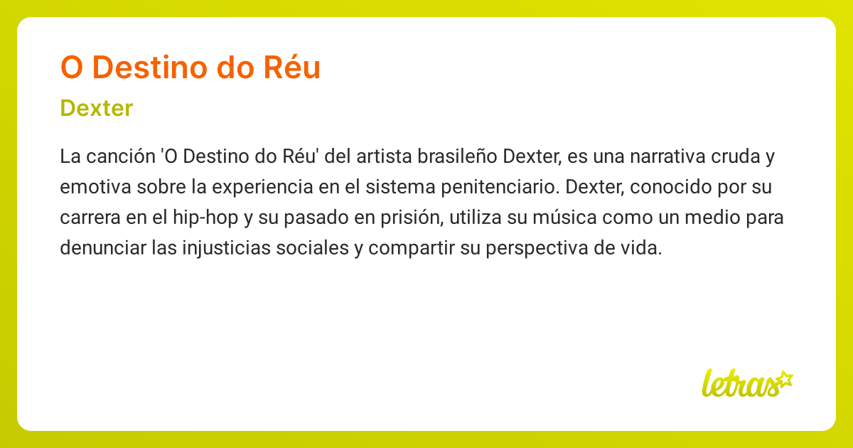 Significado de la canción O DESTINO DO RÉU (Dexter) - LETRAS.COM