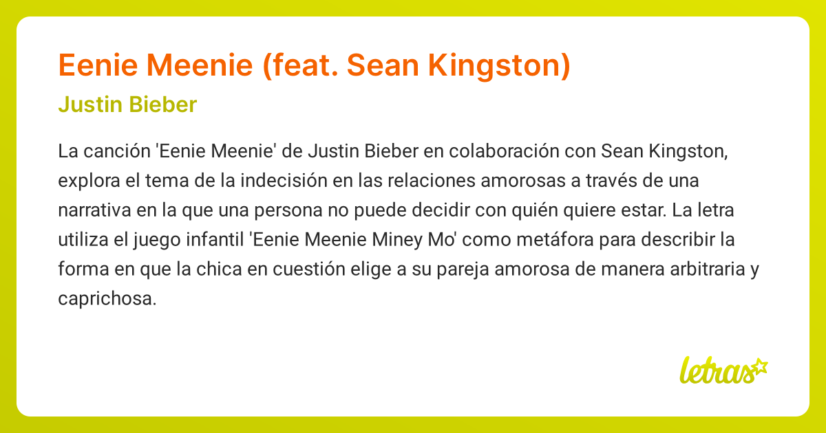 Significado de la canción Eenie Meenie (feat. Sean Kingston