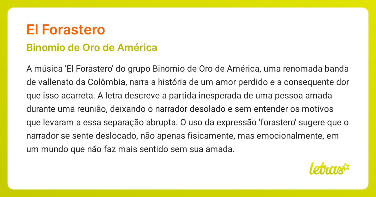 Significado da música EL FORASTERO (Binomio de Oro de América) - LETRAS ...