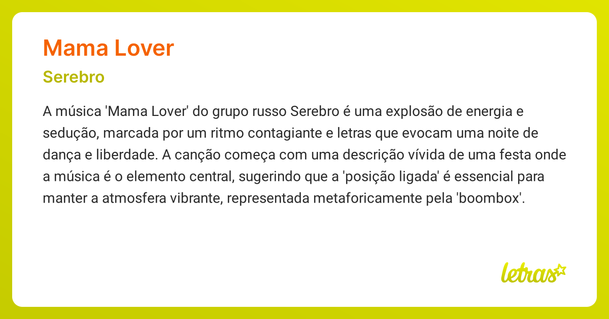 Significado da música MAMA LOVER (Serebro) - LETRAS.MUS.BR