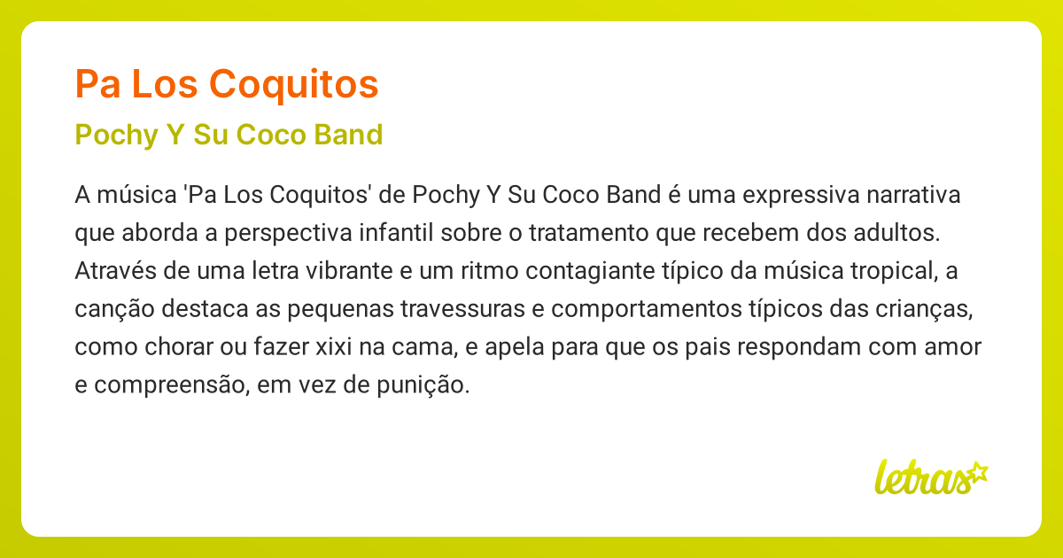 Significado da música PA LOS COQUITOS (Pochy Y Su Coco Band) - LETRAS ...