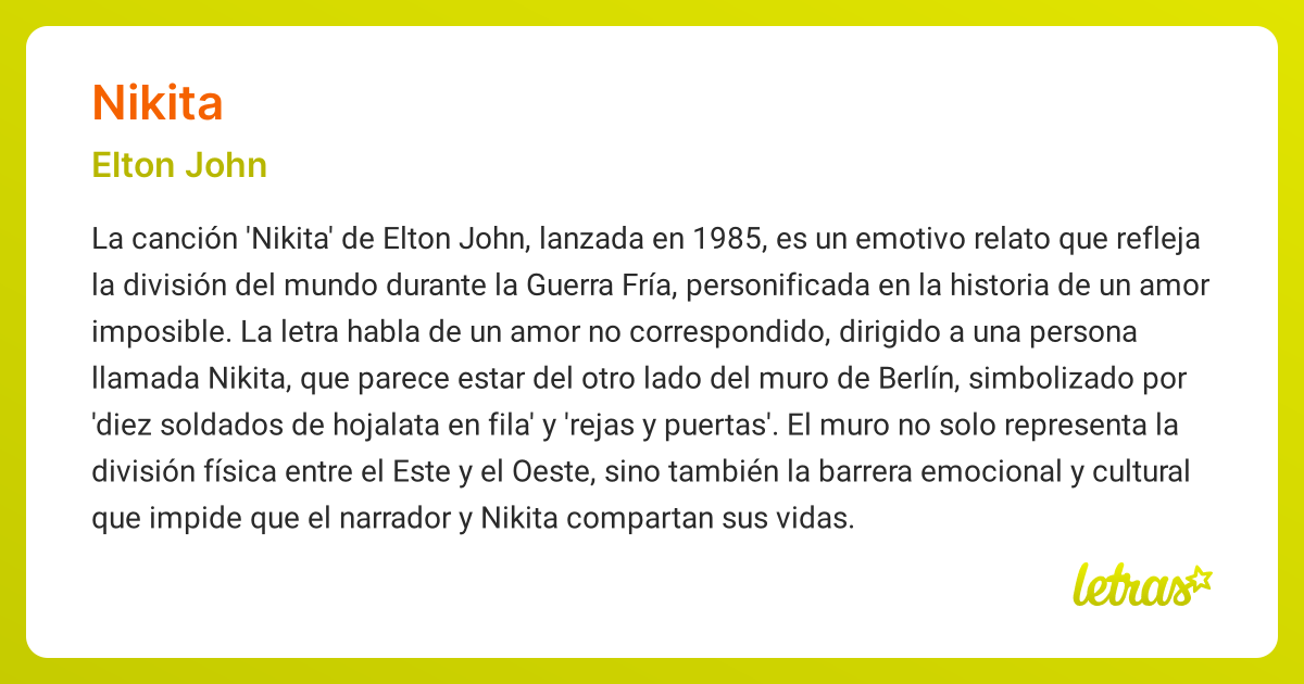 Significado de la canción NIKITA (Elton John) - LETRAS.COM