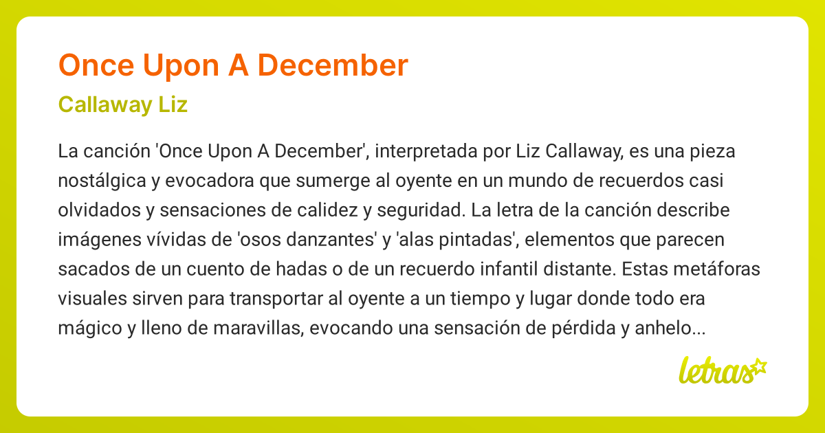 Significado de la canción ONCE UPON A DECEMBER (Callaway Liz) - LETRAS.COM