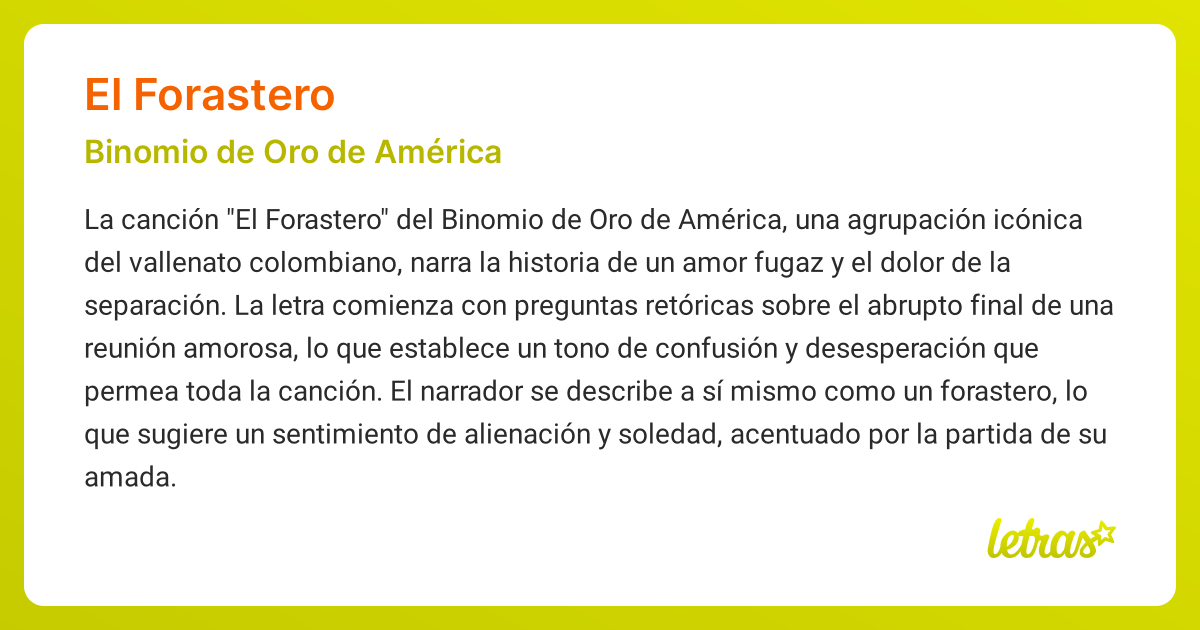 Significado de la canción EL FORASTERO (Binomio de Oro de América ...