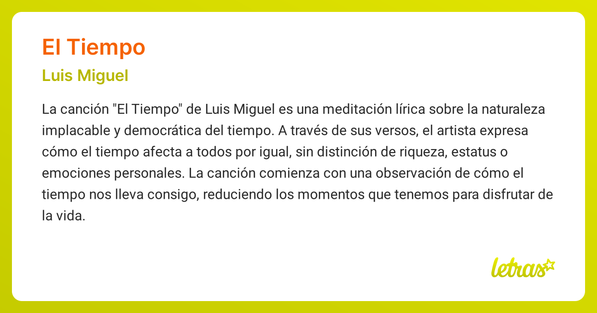 Significado de la cancion EL TIEMPO Luis Miguel LETRAS.COM