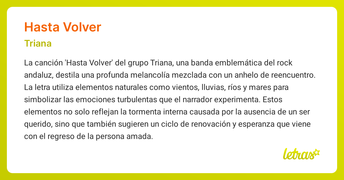 Significado de la canción HASTA VOLVER (Triana) - LETRAS.COM