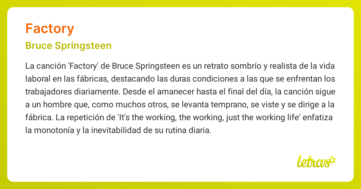 Significado de la canción FACTORY (Bruce Springsteen) - LETRAS.COM
