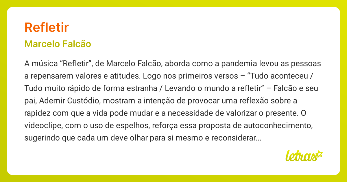 Significado da música REFLETIR (Marcelo Falcão) - LETRAS.MUS.BR