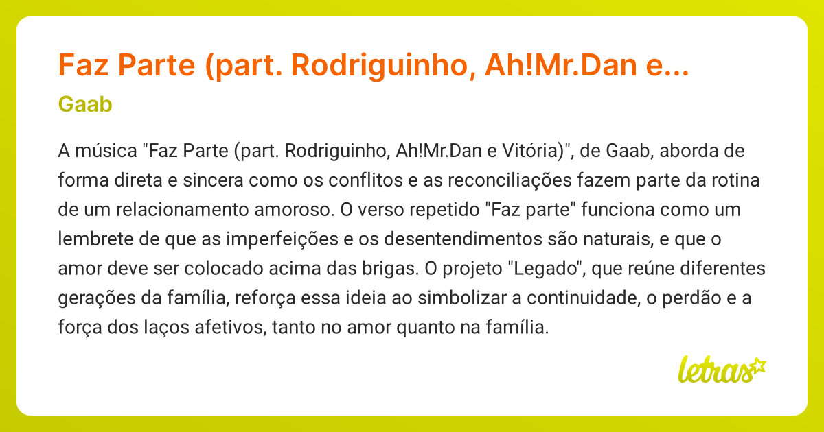 Significado da música Faz Parte (part. Rodriguinho, Ah!Mr.Dan e Vitória ...